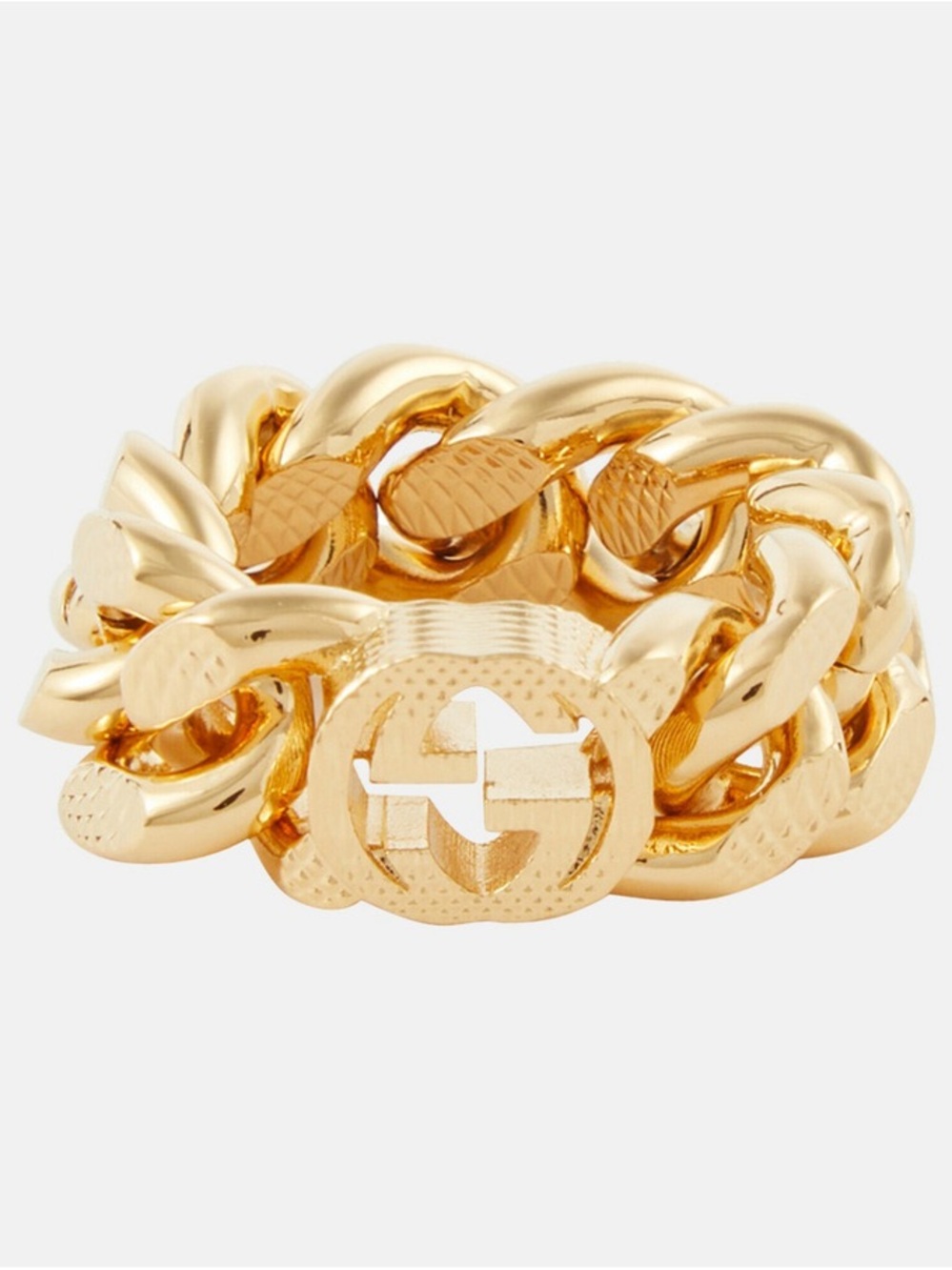 Gucci Gold Link Gourmette Chain Ring with Double G. Unisex